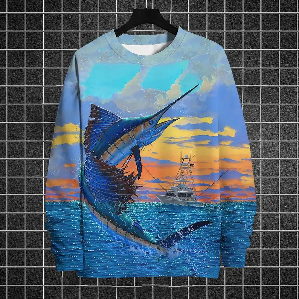 thumbnail image 1 of Suéter de cuello redondo de invierno para hombre, jersey con estampado 3D de océano, suéter de moda urbana, patrón de estilo cómic, camisetas deportivas informales cálidas, 1 of 5