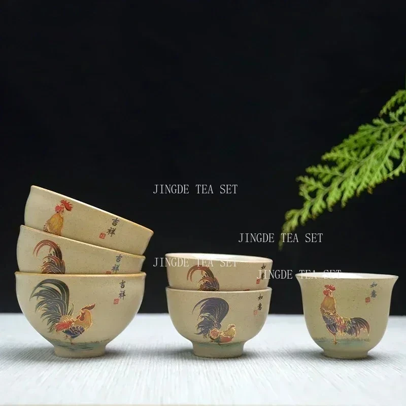 Antique Pottery Ceramic Teacup Hand Painted Cock Tea Cup Travel Portable Tea Bowl Pu'er Master Cup Chinese Tea set Accessories