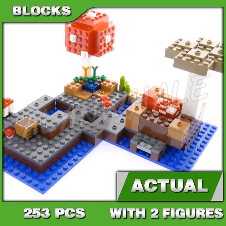 253Pcs Game My World The Mushroom Island Boat Crafting Table Animal Pen 10619 Building Blocks Toys Compatibile Con Il Modello