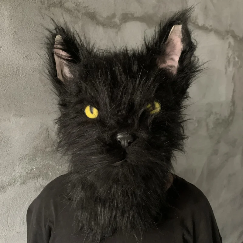 

Латексная Черная шапка с мехом, маска для косплея, страшный шлем, Забавный костюм животного, капюшон, маска для волос, головной убор для взрослых, один размер