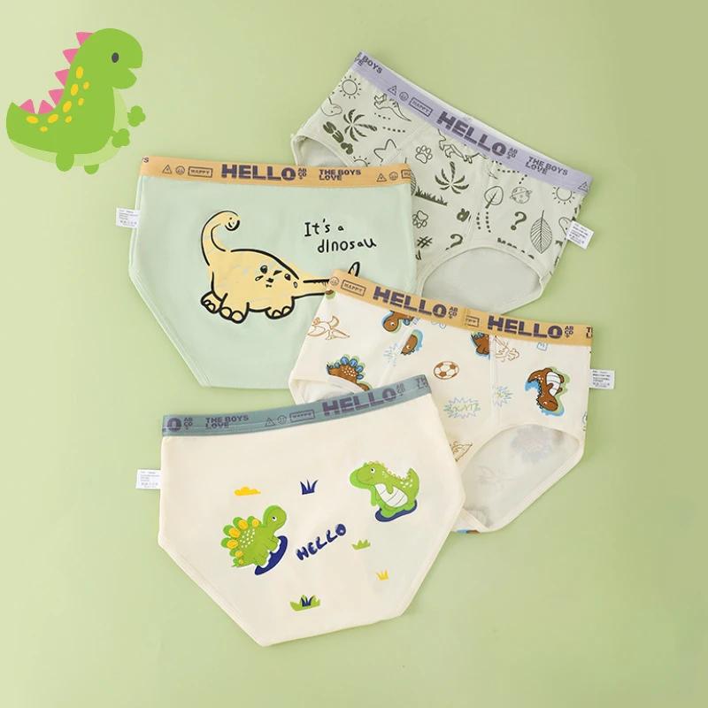 

4PCS Kid Cotton Antibacterial Panties Boy Cartoon Dinosaur Print Knickers Thin Soft Breathable Briefs 3+y Young Child Underwears