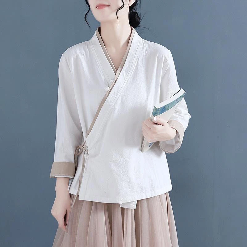 4XL Cotton Linen Shirt Women's Spring Ethnic Harajuku Tang Suit Top Vintage Embroidery Loose Chinese Style Tradition Blouse