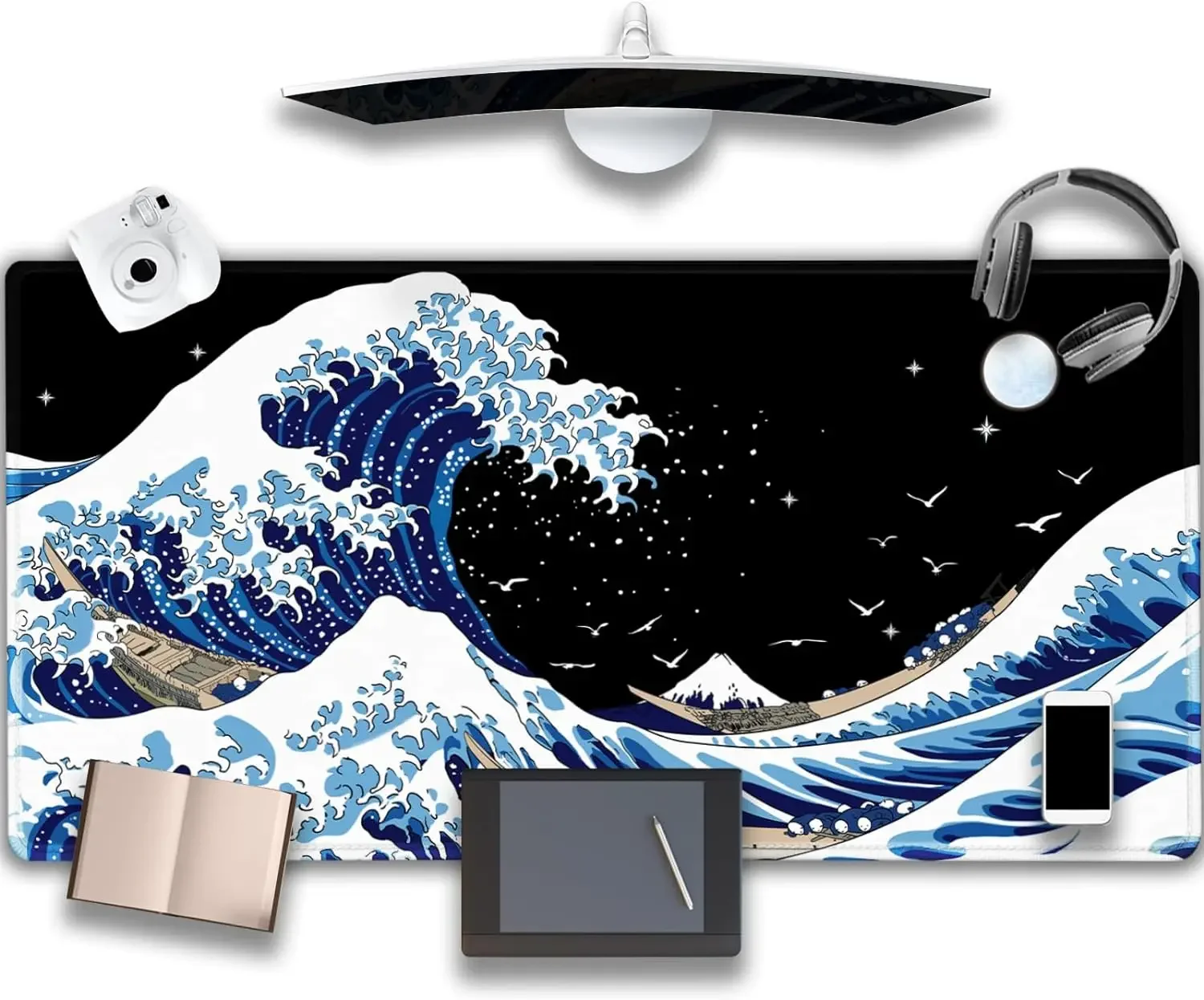 Gaming Mouse Pad Sea Wave Big Mice Pad PC Keyboard Non-Slip Super Large Computer Rubber Table Mat Kanagawa Surfing Black