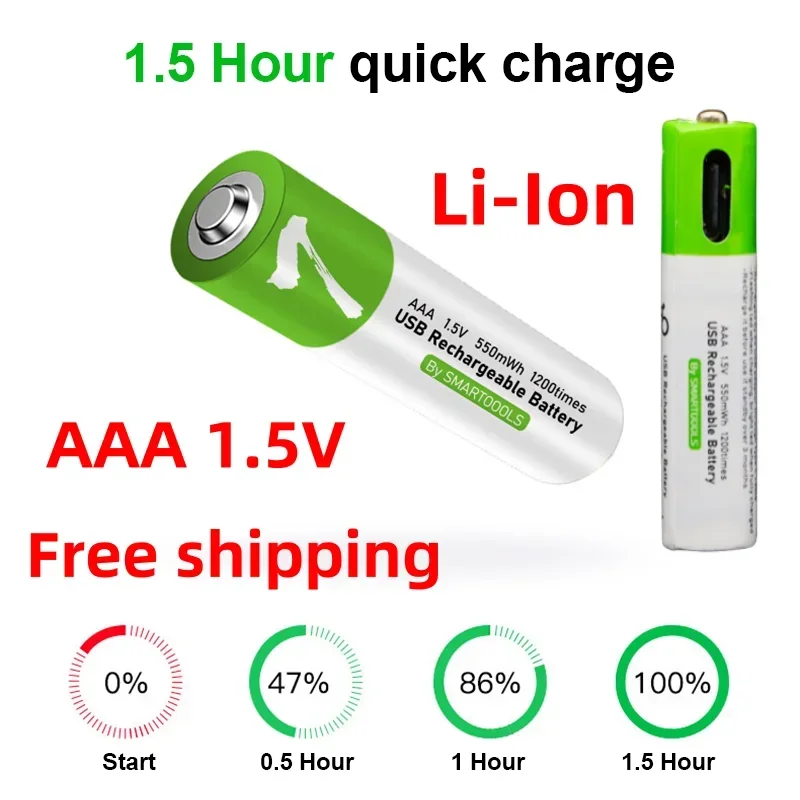 

AA battery,USB fast charging lithium-ion battery,large capacity,1.5V,AAA,750mwh,used for remote control,wireless mouse,and cable