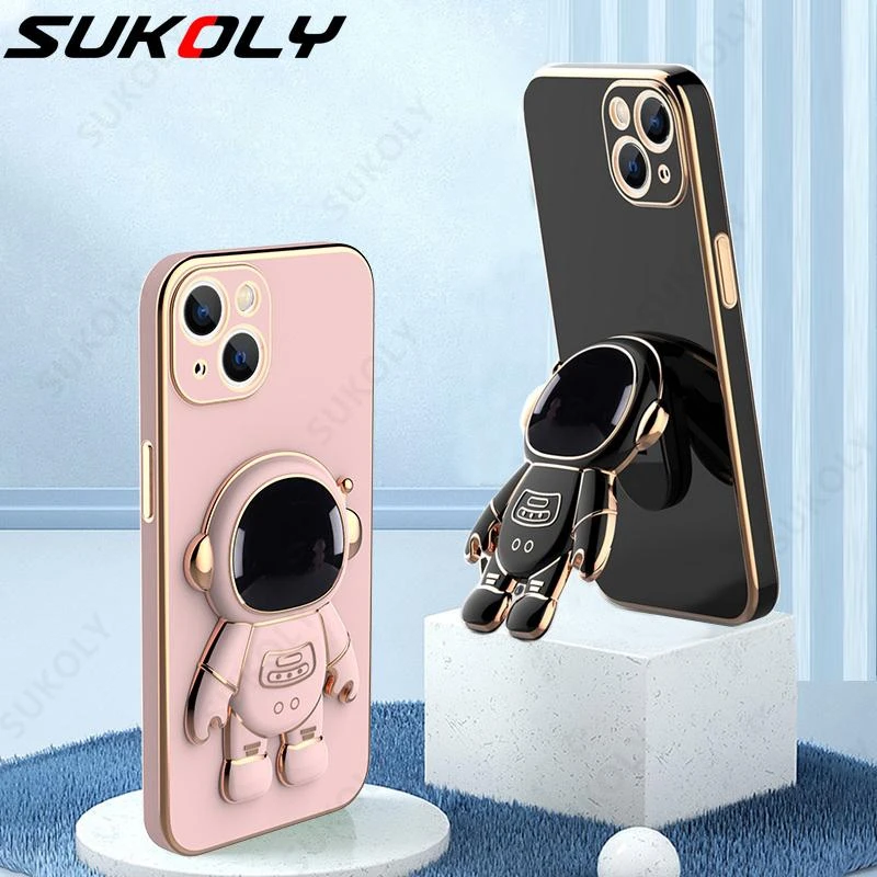 iphone 13 pro max wallet case 3D Astronaut Folding Stand Holder Phone Case For iPhone 13 12 11 Pro Max XS Max XR X 7 8 Plus Lens Protection Soft Plating Cover best iphone 13 pro max case