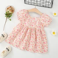 Summer Toddler Baby Dress Pink Flower Princess Dress Puff Sleeves Birthday Dress for Kids Girl 5