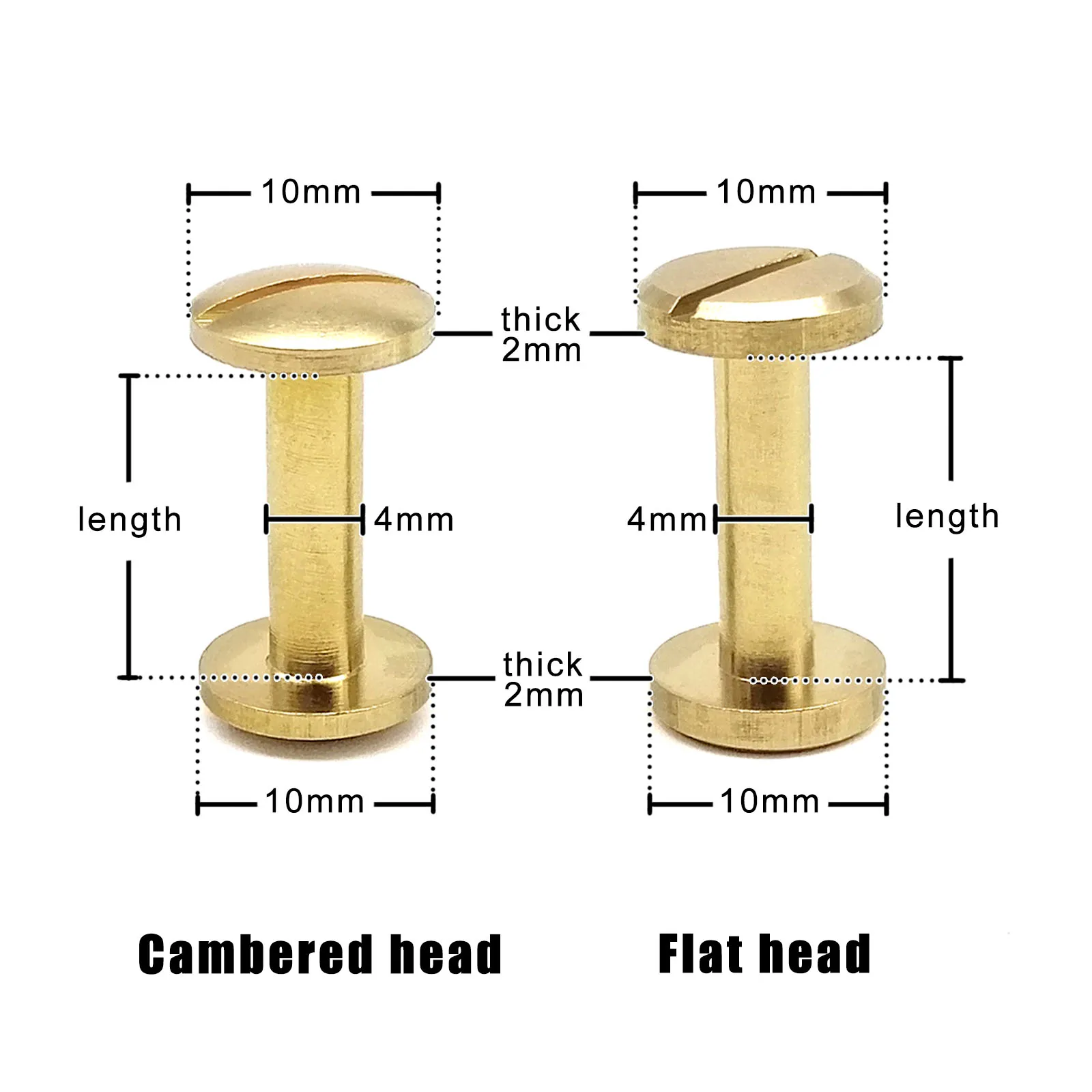 Solid Brass Copper Chicago Screw Nail Post Binding Rivet Round Head Stud 10pcs For Leather Craft Wallet Bag Belt Strap Web Book chicago screw