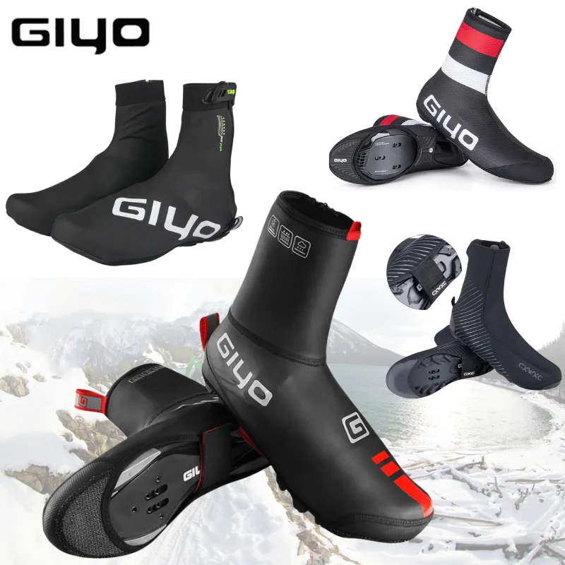 GIYO Road/Mountain Bike Lock Shoe Cover Cycling Shoes Windproof Waterproof Fleece Warm Shoe Cover Autumn Winter Riding equipment bicycle shoe covers
