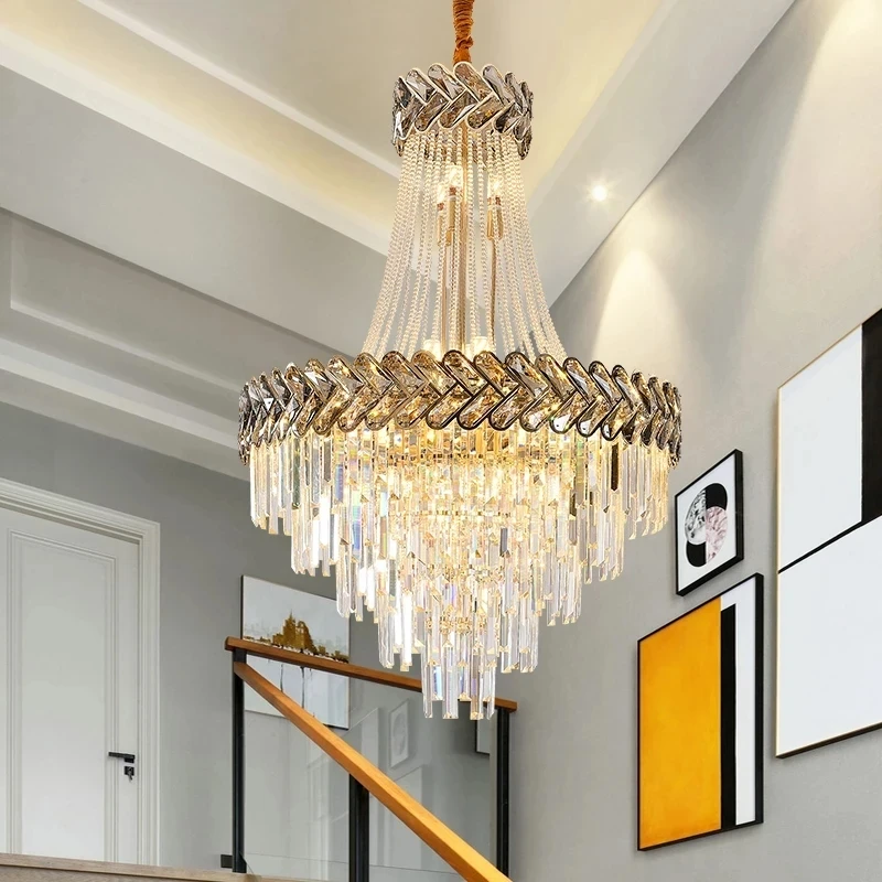 

2024 Nordic Modern Luxury Villa Living Room K9 Crystal Chandelier Atmosphere Staircase Chandelier Hotel Lobby Home Lighting