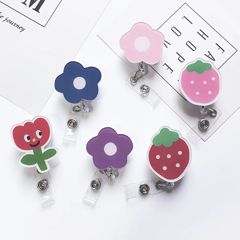 

Cute Flower Retractable Badge Reel Girl Kid Student ID Name Bus Card Badge Holder Card Cover Clip Credit Card Holder Accessories