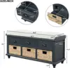 Entryway 6-Drawer Storage Bench with Removable Cushion, Entry Hallway Foyer Shoe Bench End of Bed Bench 2