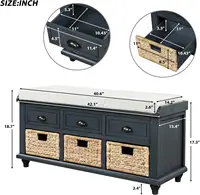 Entryway 6-Drawer Storage Bench with Removable Cushion, Entry Hallway Foyer Shoe Bench End of Bed Bench 2