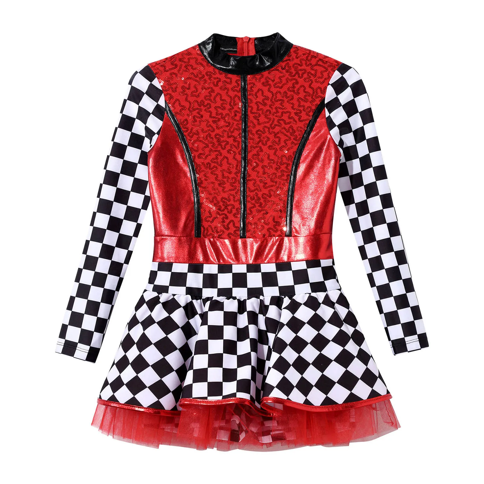 Kids Girls Race Car Driver Costume Halloween Queen Racer Checkerboard Performance Tutu Dress Themed Party Pole Play Dress Up cosplay costume kids girls dress halloween dress outfit