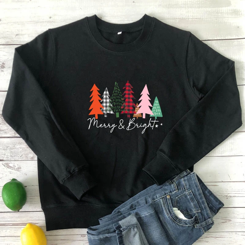 

Цветной Свитшот merry & bright, винтажный Женский пуловер с длинным рукавом в клетку буйвола и рождественской елки