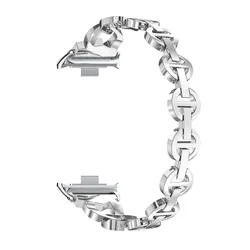 Elegant Stainless Steel Metal Strap with Diamond Accents (Silver)