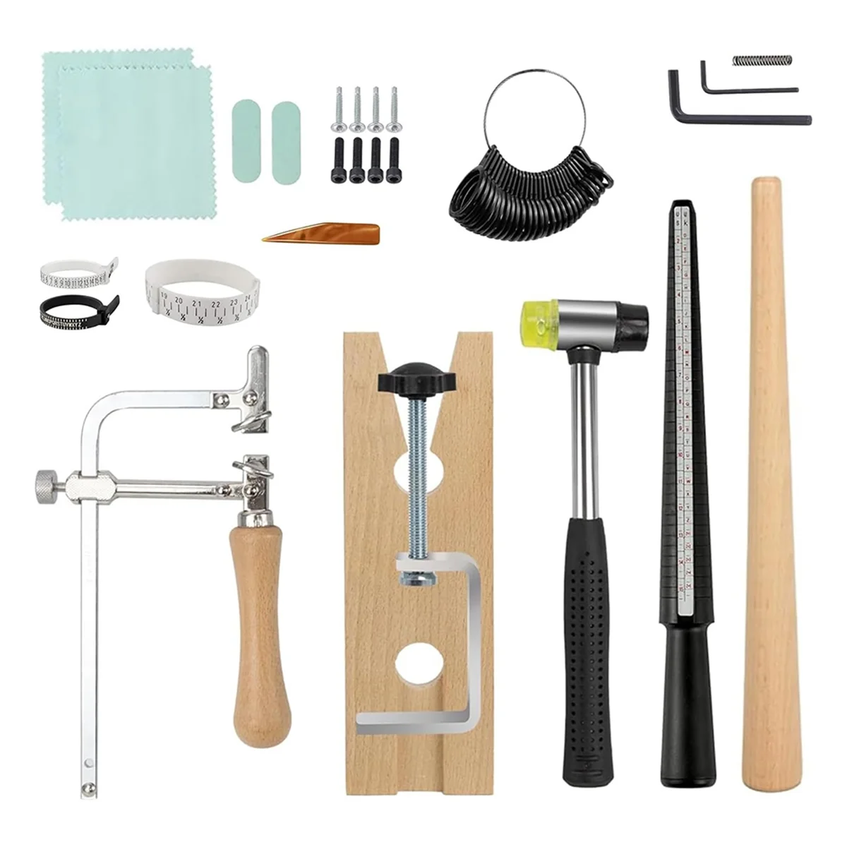 SEMOIC 15 Piece Ring Mandrel Set, Ring Size Measuring Tool, Making Kit with Plastic Sizer, Making Tool