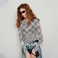 TOYOUTH femmes maille imprimé pure T-Shirts 2026 printemps nouveau Niche à la mode taille découpée américain Y2K hauts courts 1