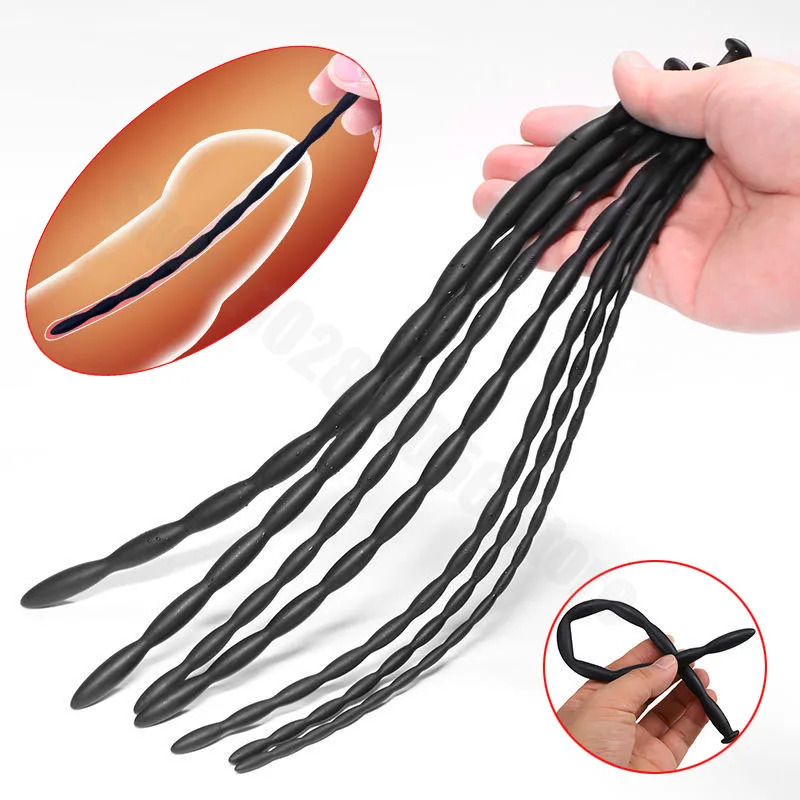 Ribbed Silicone Urethral Sounding Dilator Catheter Stimulator Penis Plug/ Rod Urethra Masturbation Men BDSM Sex Toy Uretra Beads urethral dilator silicone urethral dilator