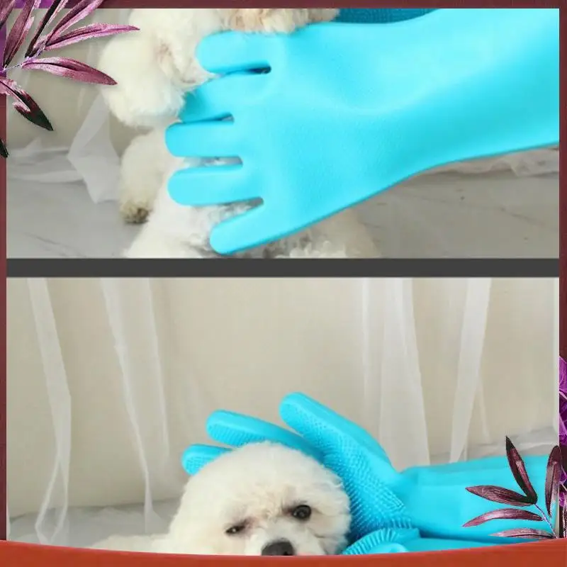 Dishwashing Gloves Pet Bath Massage Hair Removal Gloves Sky Blue & Pink Silica Gel For Washing Dishes,Reusable