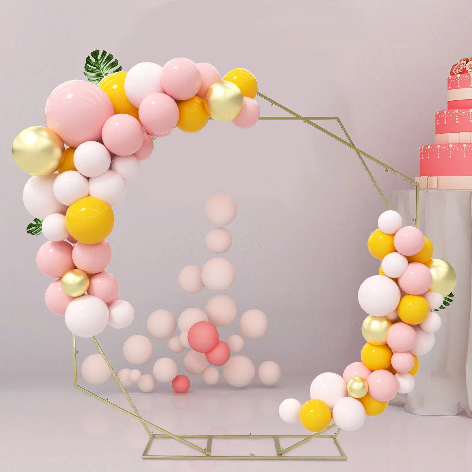 

Wedding Arch Stand Flower Balloon Stand Frame Props Engagements Hexagonal Arch Stage Decoration Party Decor Gold/White