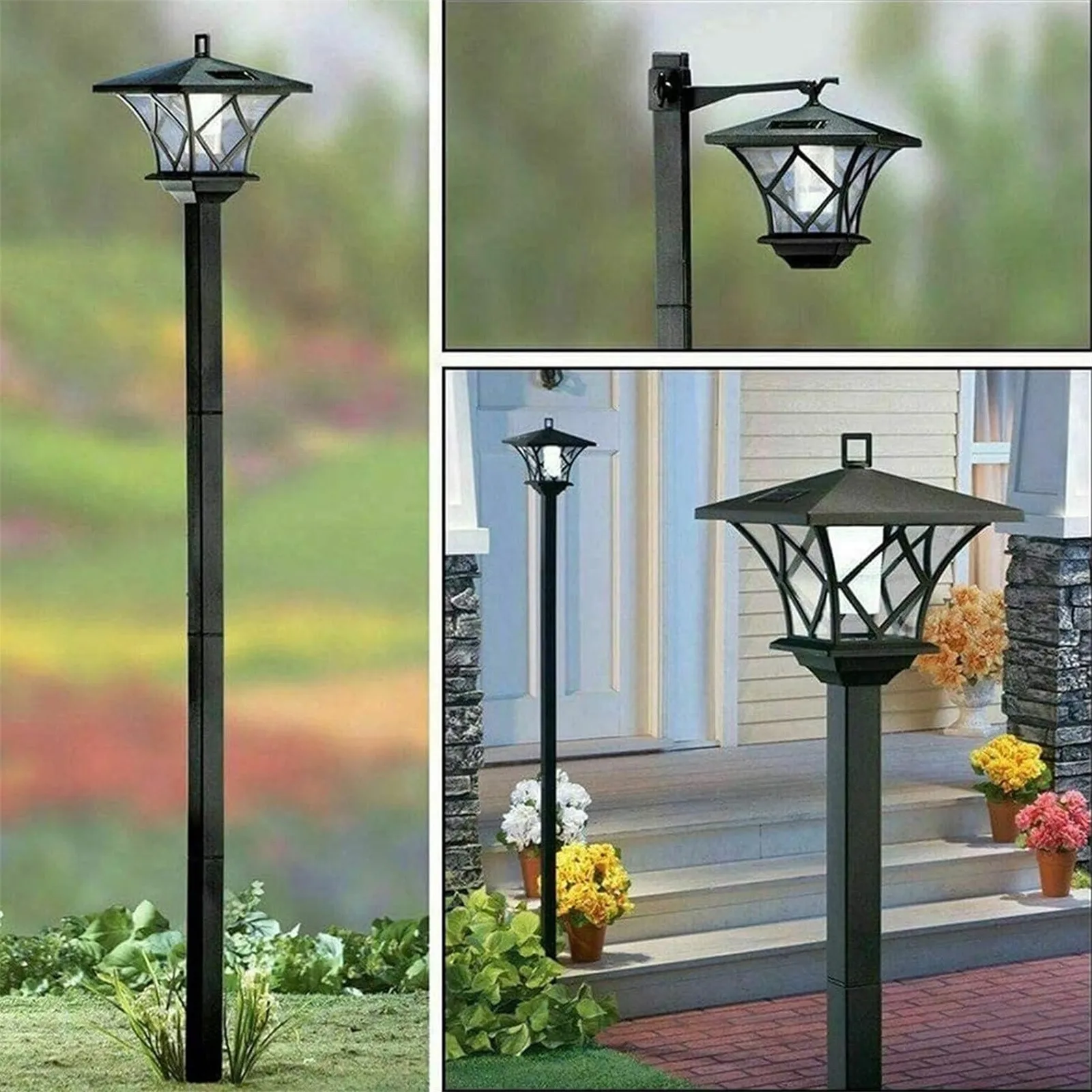 야외용 기둥 조명 태양광 LED 걸이형 램프 외부 가로등 정원 잔디밭 및 통로..