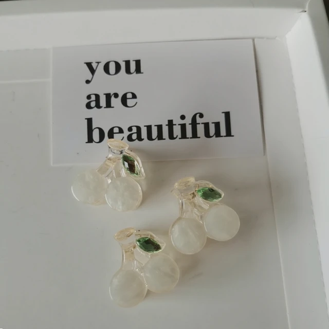 3PC Korean Kawaii Cute Cherry Hair Clip Claw Clamp for Women Girls Kids Hairpin Crab Headband Hair Gift Accessories Headwear 3PC white