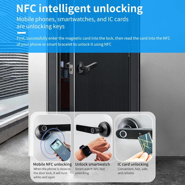 Tuya Bluetooth Smart Door Lock, Fingerprint Lock, Password Digital Lock Handle Multiple Unlocking Methods Wifi Gateway Optional 2