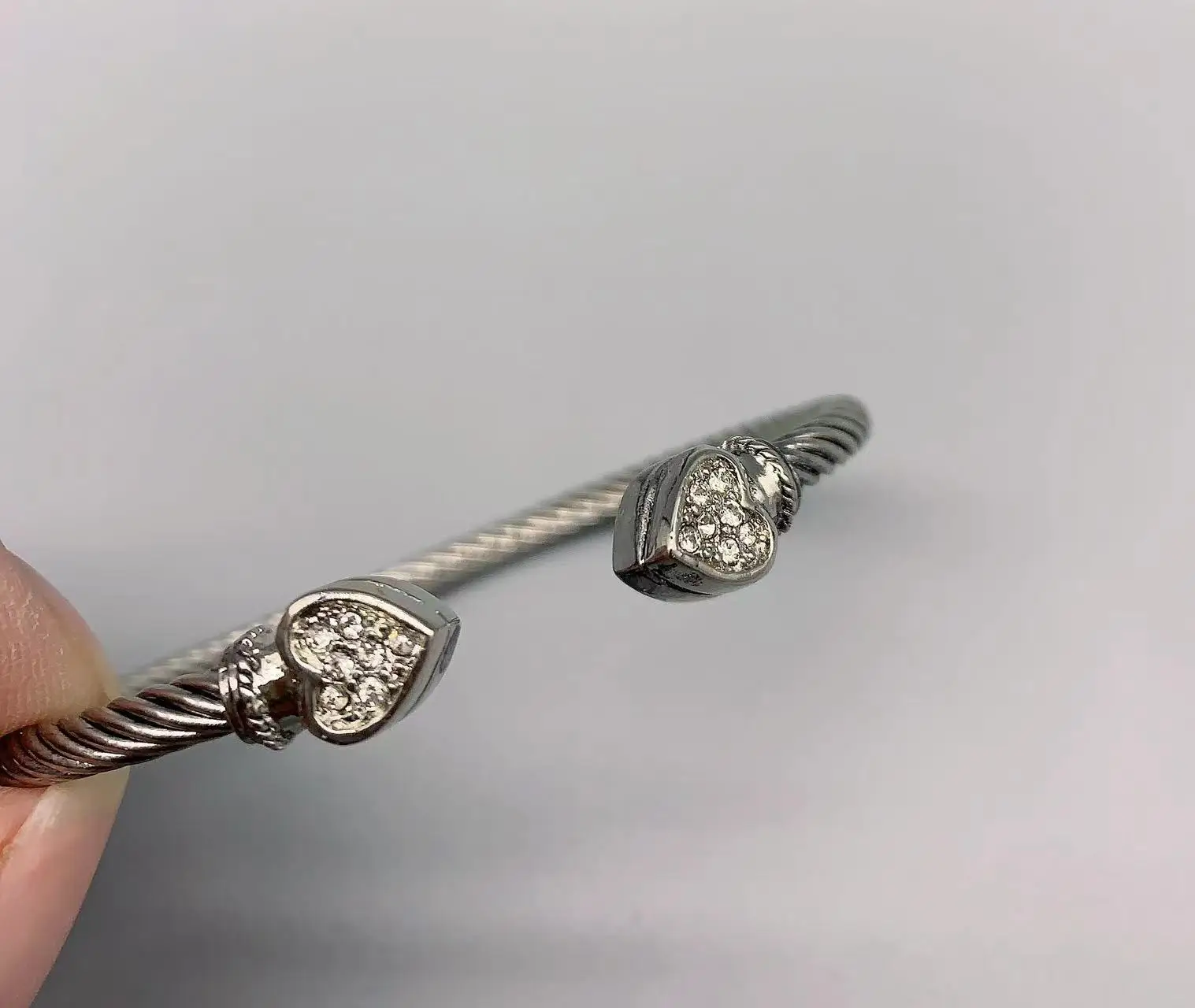 

Le Han Jewelry Silver Cable Heart Bracelet With Clear Cubie Zirconia 4MM