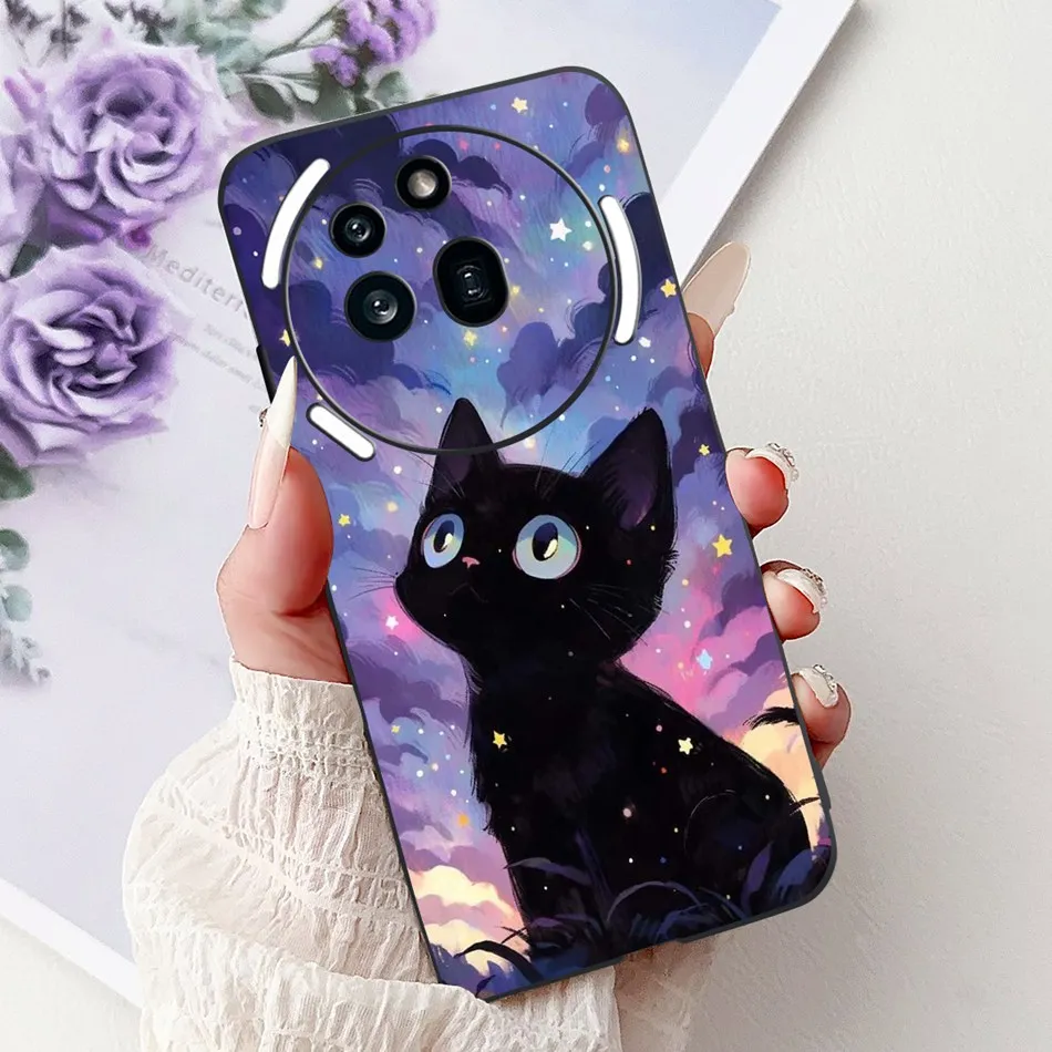 Elegant Butterfly Cat Printed Black Silicone Soft Phone Case
