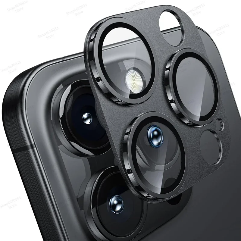 Premium Camera Protection Glass with Metal Ring Film and Lens Cover