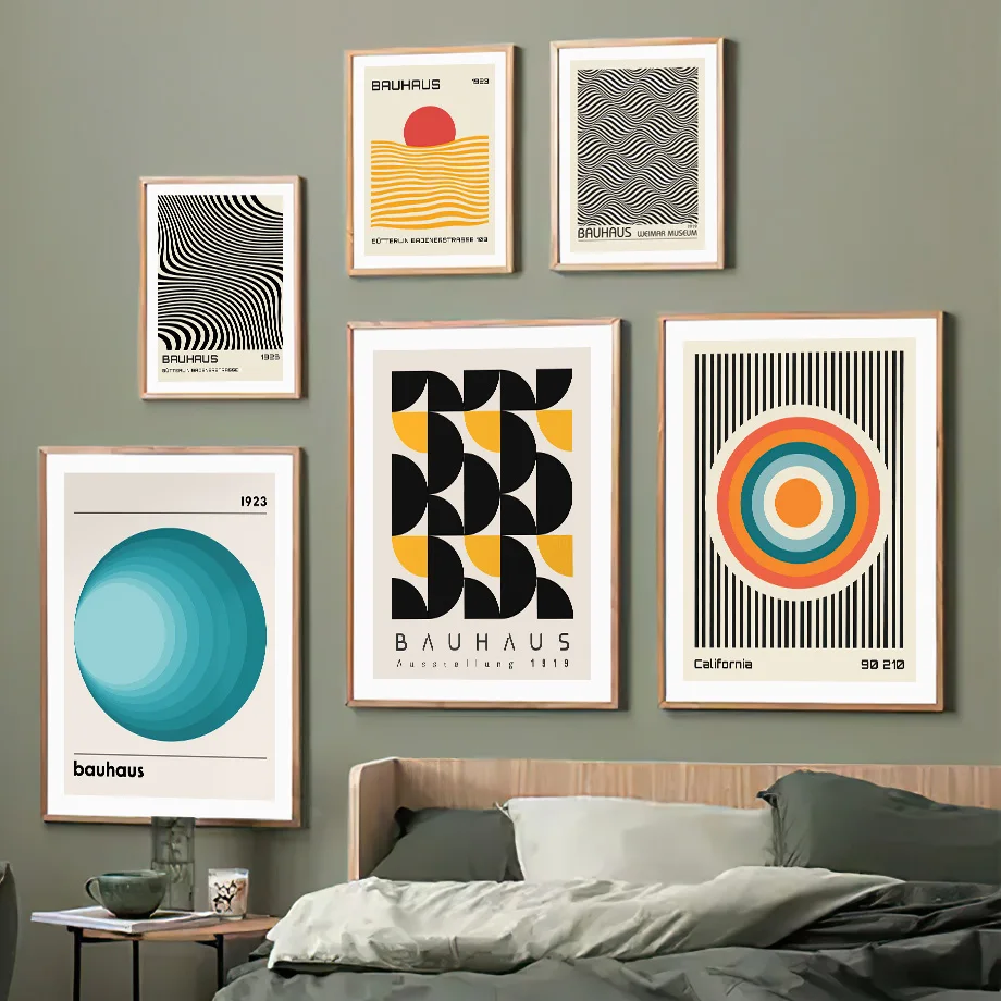 Bauhaus Abstract Sun Sea California Visual Lines Modern Art Posters