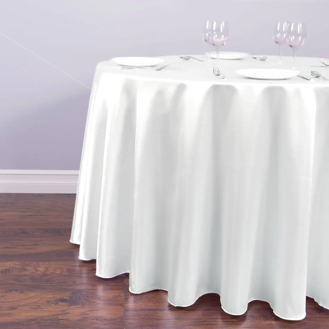 

White Round Satin Table Cloths Banquet Table Covers Dining Table Linens for Home Party Event Hotel Wedding Birthday Party Decor