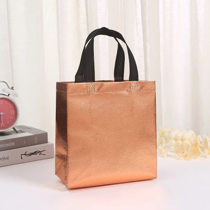 20pcs Reusable Laser Non-woven Bag Shoulder Film Folding Tote Bag Mall Clothing Thickened Shopping Bag for Birthday Valentines 2