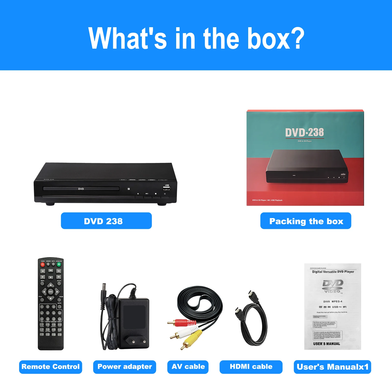 DVD Player M238 HD 1080P Disc Player with Remote Control Support USB MP3 MP4 Hom
