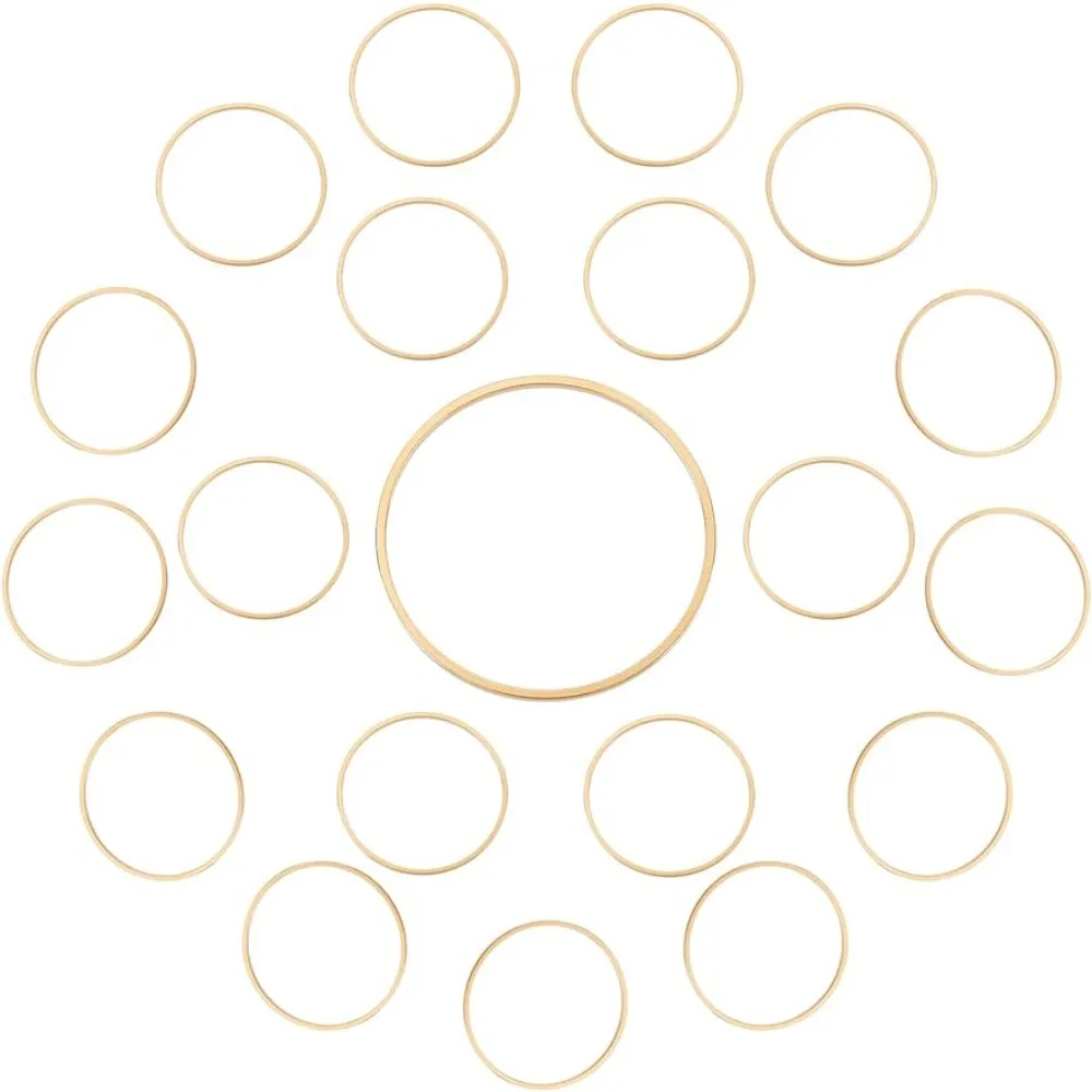 

1 Box 20Pcs Gold Beading Hoops 24K Real Plated Brass Open Bezel Linking Rings Hollow Round Connector Links Circle Frame Pendants