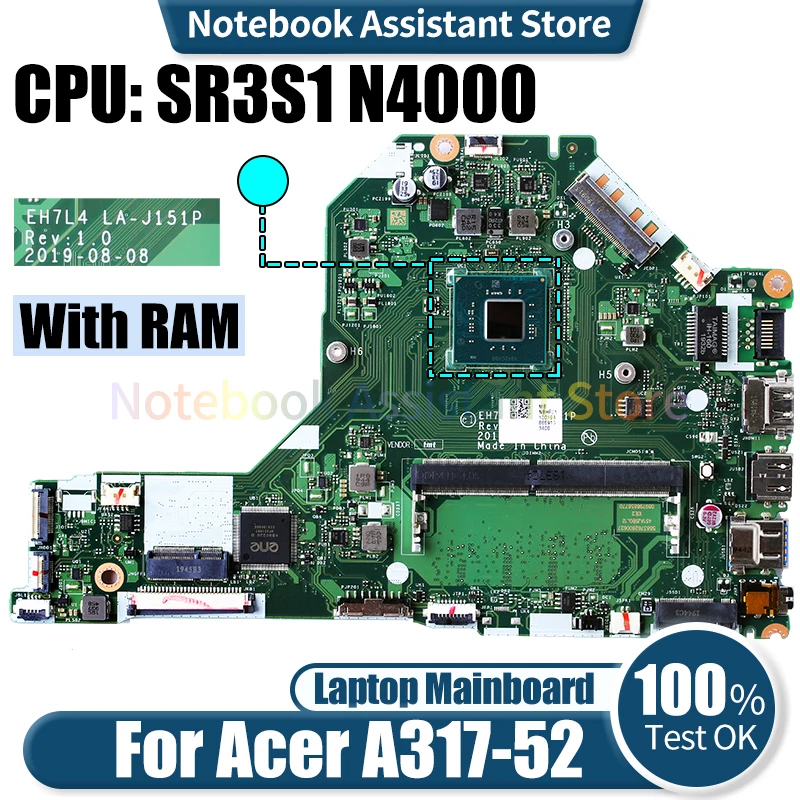 

Материнская плата для ноутбука ACER A317-52 NBHF211001 SR3S1 N4000 RAM, материнская плата для ноутбука