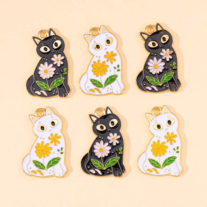 

20Pcs 18x28mm Cute Enamel Flower Cat Animal Charm Alloy Pendant for Jewelry Making Earring Bracelet Necklace Accessories Finding