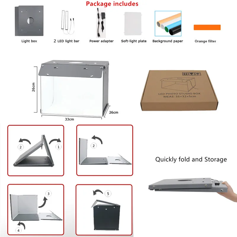 Photography Table Top Light Box Portable Softbox Photo Studio Shooting Tent Kit 13" x 10" 72 LED Lights 6 Backdrops photo studio box led photo lighting photo studio light tent