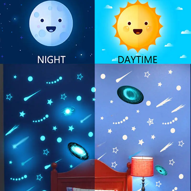 Glow in The Dark Universe Black Hole Wall Stickers Fluorescent Galaxy Space Starry Sky Stars Decals for Kids Room Decorationr