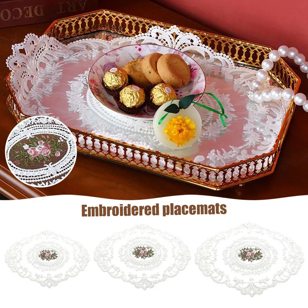 European Oval Lace Embroidered Retro Table Mat and Coaster