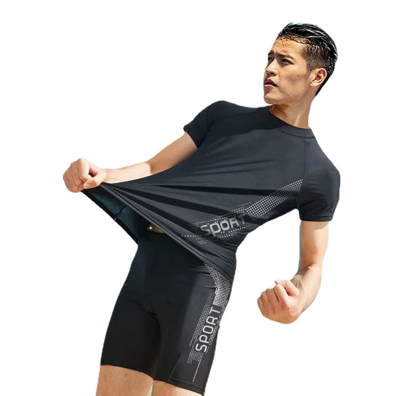 Beach T-Shirts and Short Suits for Men Swimming Training and Surfing Clothing Mens Swim Shirt sports shirt