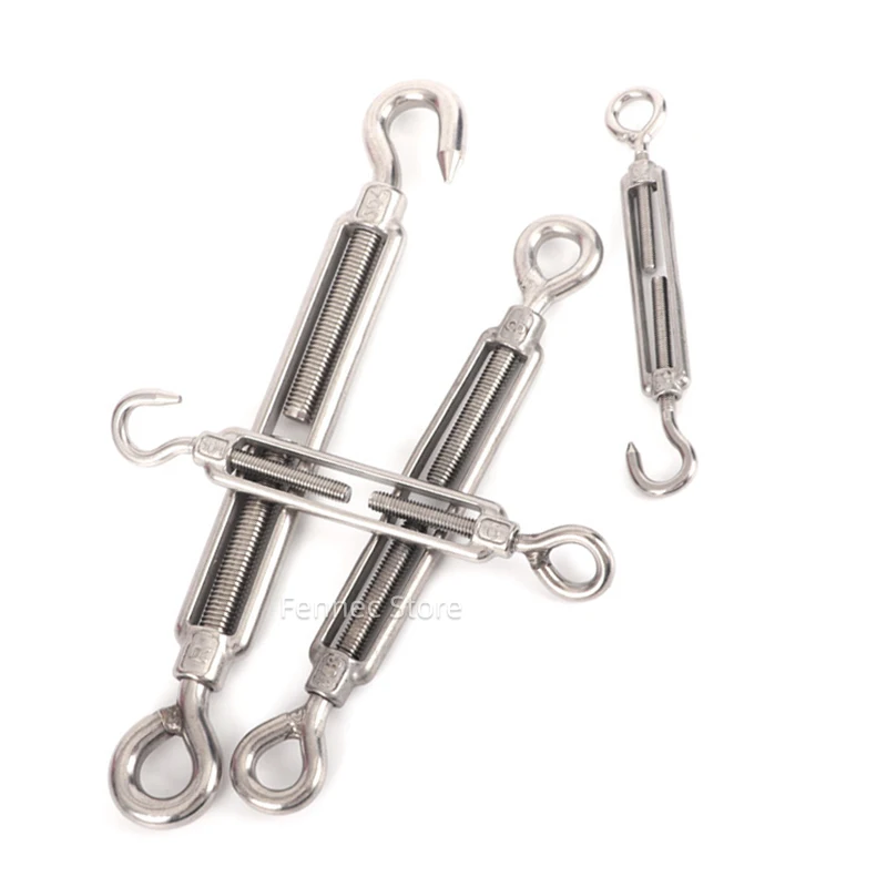 Chain Rigging Hooks & Eye Turnbuckle Wire Rope Tension Device 304 Stainless Steel M4 M5 M6 M8 M10 Oc Oo Cc Type 5PCS