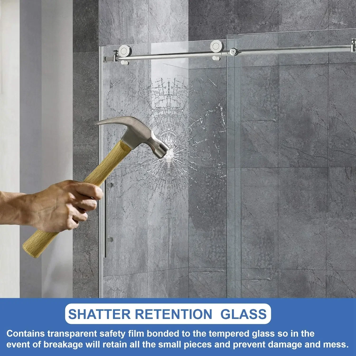 Frameless Shower Doors 68-72" Width x 76" Height with 3/8"(10mm) Clear Tempered Glass 6