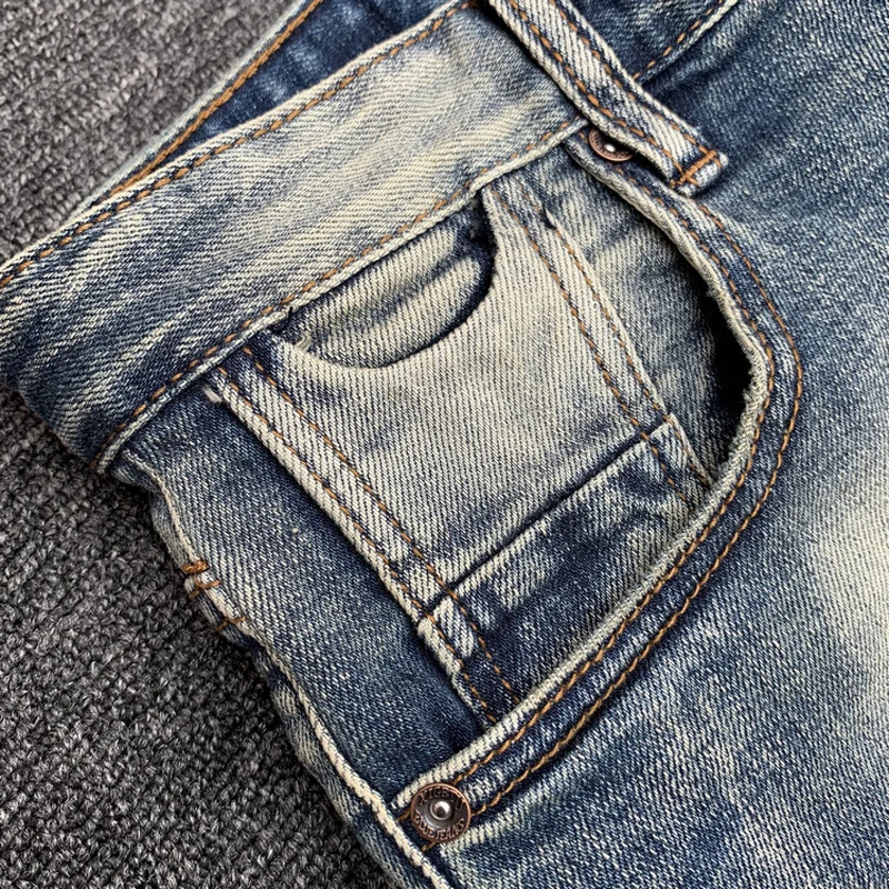 Fashion Designer Men Jeans High Quality Retro Washed Elastic Stretch Slim Fit Ripped Jeans Men Vintage Casual Denim Pants Hombre 2