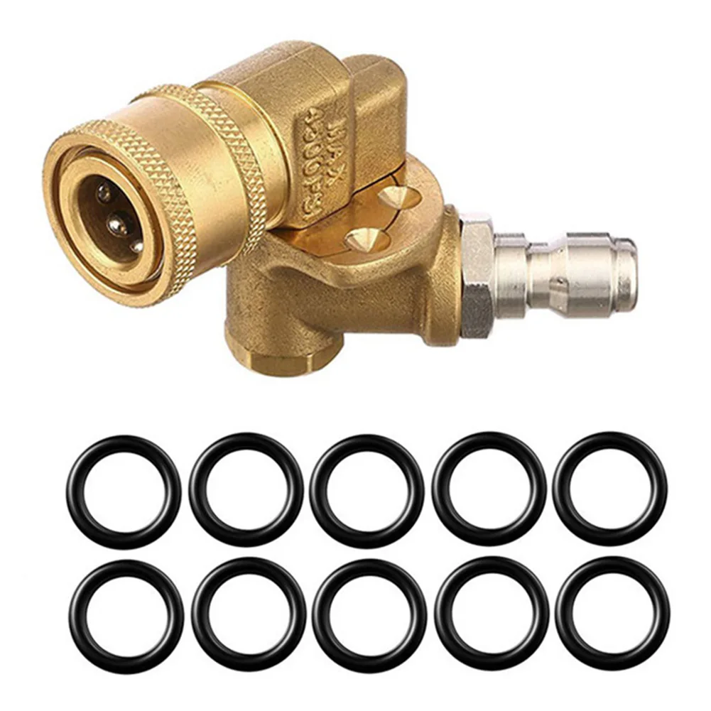 1/4 QC 피벗 커플러, 압력 세척기용 구리, 빠른 연결, 180 도, 1/4 인치, 4500PSI, O링 10 개 포함