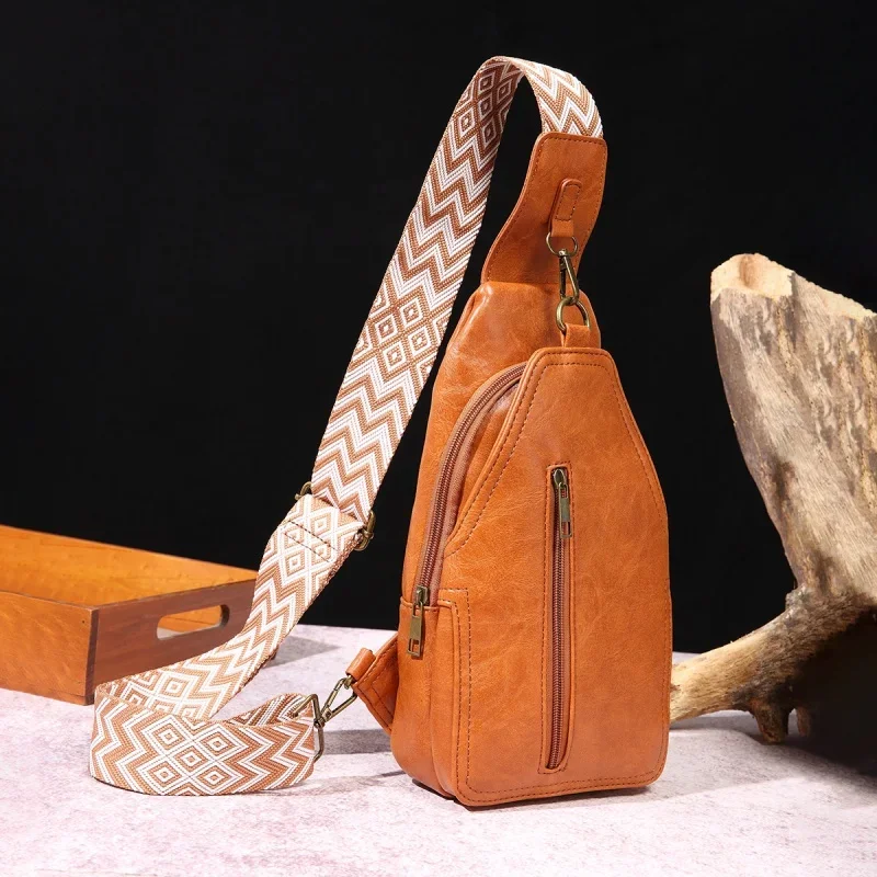 Vintage casual WOMEN'S chest bag fashion leather shoulder crossbody bag large capacity Ladies sling bag