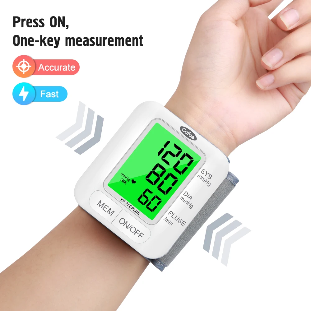 Wrist Blood Pressure Monitor upgrade automatic sphygmometer voice three-color backlight heart rate and pulse health care Cofoe
