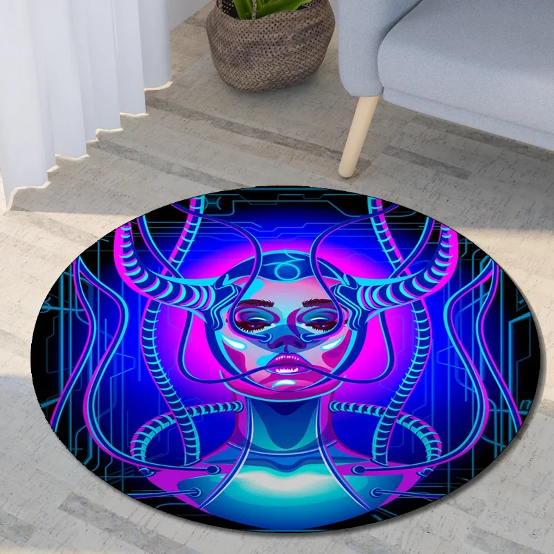 Neon Horoscope Sci-fi Printed Round Carpet for Living Room Mat for Kids Floor Rug Yoga Mat Bedroom E-sports Chair Non Slip Mats