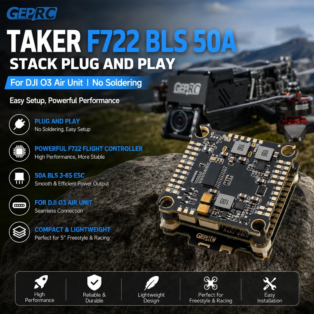GEPRC TAKER F722 BLS 50A Stack Plug-and-Play für DJI O3 Air Unit Ohne Löten FPV Drohne