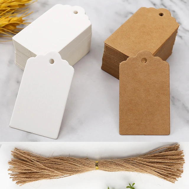 50pcs Kraft Paper Tags White Cardboard Cards with Strings Wedding Birthday  Christmas Party Gift Tag Cookie